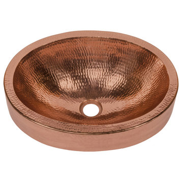 17" Compact Oval Skirted Vessel Hammered Copper Sink, Polished Copper