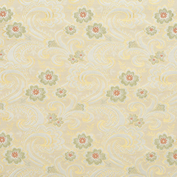 Gold, White, Red And Green, Paisley Floral Brocade Upholstery Fabric By The Yard