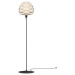 UMAGE - Aluvia Floor Lamp, Pearl/Black - Modern. Elegant. Striking. The VITA Aluvia is an artistic assemblage of 60 precision-cut aluminum leaves, overlapping each other on a durable polycarbonate frame. These metal leaves surround the light source, emitting glare-free, ambient light.  The underside of each leaf is painted white for increased light reflection, and the exterior is finished in one of two different colors: subtle Pearl or dramatic Anthracite. Available in two sizes, the Medium (18.9"H x 23.3"W) can be used as a pendant or hanging wall lamp, while the Mini (11.8"H x 15.7"W) is available as a pendant, table lamp, floor lamp or hanging wall lamp. Hang it over the dining table, position it in a corner, or use as a statement piece anywhere; the Aluvia makes an artistic impact in any room.