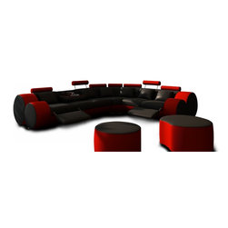 3087 MODERN BLACK AND RED LEATHER SECTIONAL SOFA AND COFFEE TABLE - Sectional Sofas