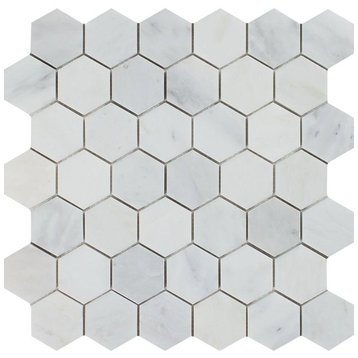 Oriental White Marble Hexagon Mosaic, 2 X 2 Polished