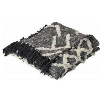 Black and Gray Woven Cotton Geometric Throw Blanket