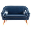Mid Century Modern Bonded Leather Living Room Loveseat, Dark Blue
