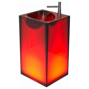 33.5"H Stone Resin Pedestal Freestanding Bathroom Sink, Red With Faucet Hole