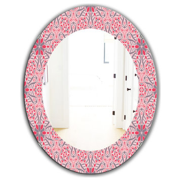 Designart Pink Spheres 5 Bohemian Eclectic Frameless Oval Or Round Wall Mirror,