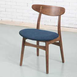 Astrid Solid Walnut Dining Chair - Midnight Blue Fabric Seat - Dining Chairs