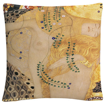 Gustav Klimt 'Water Serpents' Decorative Throw Pillow