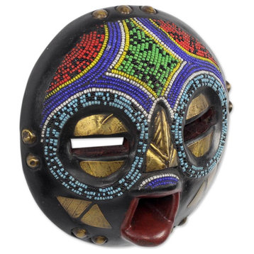 Okyeame African Beaded Wood Mask
