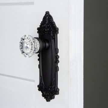 Single Victorian Plate With Crystal Knob, Unlacquered Brass, Oil Rubbed Bronze
