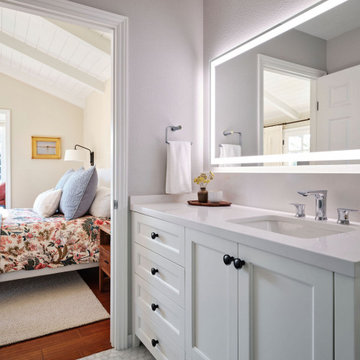 Bathroom-to-Bedroom View with Marble Tile in Traditional Guest House ADU