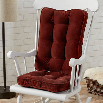 Contemporary Living Room With Burgundy Rocking Chair Seat Cushions