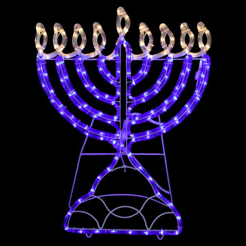 23" Clear and Blue LED Rope Light Commercial Hanukkah Menorah