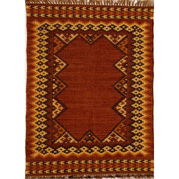 Handwoven Jute and Wool Southwestern Rug, Copper, Beige, and Brown, 8'x11'