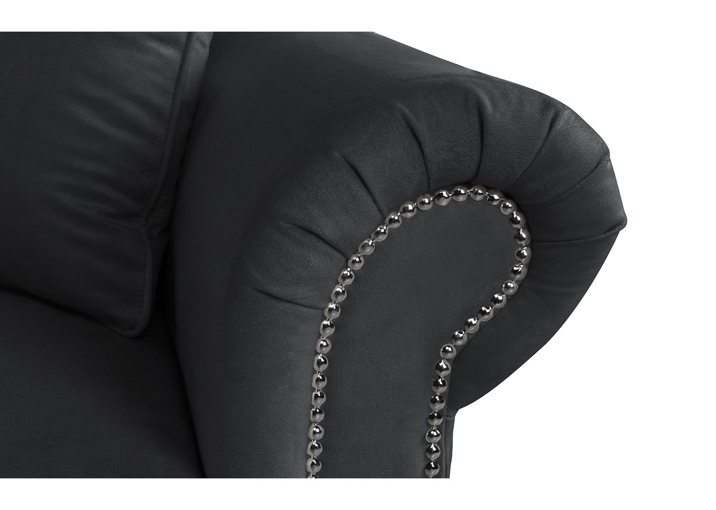 Classic Velvet Chaise Lounge With Nailhead Accents, Black