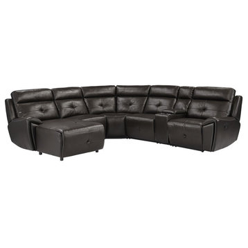 Lexicon 6-Piece Faux Leather Modular Recliner Sectional with Left Chaise - Brown