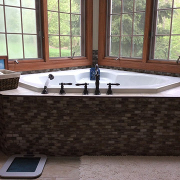Master Bathroom with Custom Shower with Mosaic Glass Accents