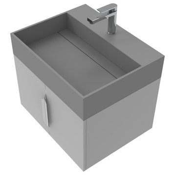 Amazon 24" Wall Mounted Bathroom Vanity Set, Gray, Gray Top, Chrome Handles