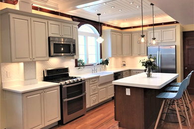 Large elegant kitchen photo in Boston