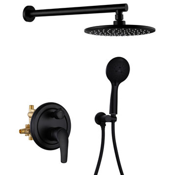 Wellfor Shower Faucet Set, 9" Rain Shower Head With Handheld Combo Set and Valve, Black