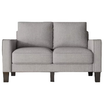Modern Loveseat, Ergonomic Polyester Cushioned Seat With Track Arms, Light Gray