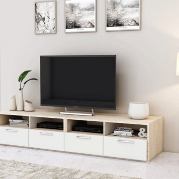 Floor TV Units in Alpine White Gladstone Oak | Inspired Elements