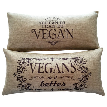 "Vegan" Healthy Quotes Tan Reversible Pillow