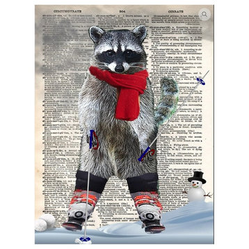 Art N Wordz Raccoon Wonderland Skiing Dictionary Page Pop Art Print Poster