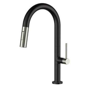 Fine Fixtures Pull Down Single Handle Kitchen Faucet, Black/Satin Nickel