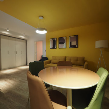 Accent Yellow Wall Multi-Purpose Living & Dining Combo Room