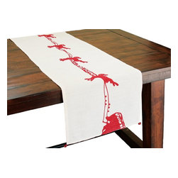 Xia Home Fashions - Santa's Sleigh With Bells/Reindeer Crewel Holiday Table Runner, 16x54 - Table Runners