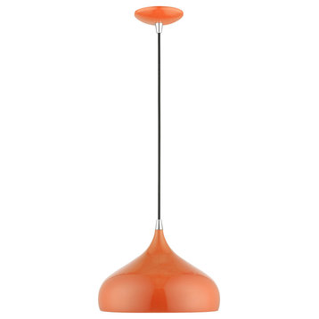 Amador 1 Light Shiny Orange With Polished Chrome Accents Pendant