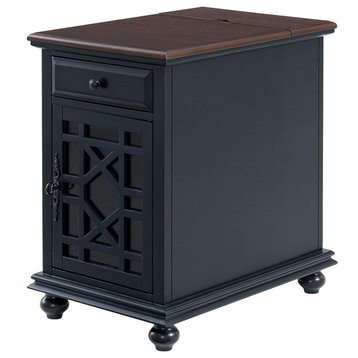 Classic End Table, Hidden Charging Station & Back Magazine Rack, Catalina Blue
