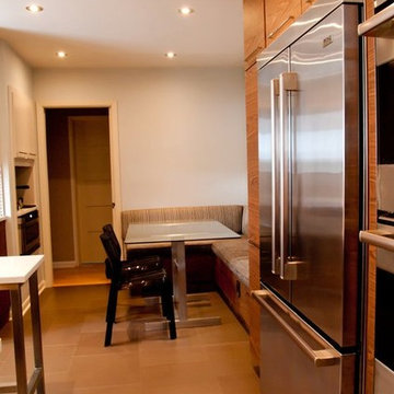Walnut Slab Doors Base And painted White Uppers Doors Kitchen
