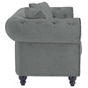 Classic Chesterfield Loveseat Sofa With Scroll Arms and Accent Pillows, Gray
