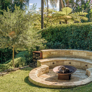 Sandstone and Corten Steel Firepit