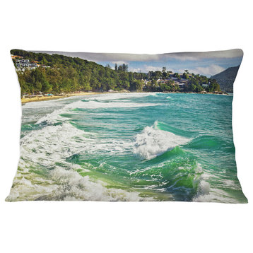 Exotic Tropical Beach Blue Waters Oversized Beach Throw Pillow, 12"x20"