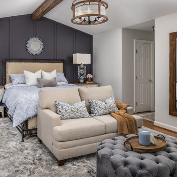 Bedroom with Charcoal Vaulted Board & Batten Accent Wall