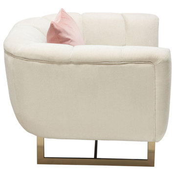 Venus Cream Fabric Chair With Contrasting Pillows and Gold Finished Metal Base