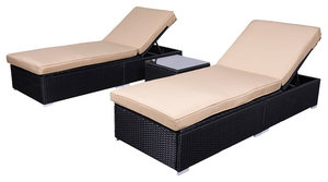 Wicker Rattan Chaise Sofa 3-Piece Lounge Set
