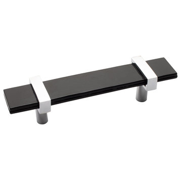 Sietto Adjustable 5.5" Black Glass Bar Pull With Polished Chrome Base