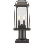 Z-Lite - Millworks 2 Light Post Light or Accessories, Oil Rubbed Bronze, 5.25 - Bring a classic look with artistic and geometric elegance to any exterior space. Perfect for a garden or walkway, this rubbed bronze finish outdoor post lantern brings a sleek tapered look with a romantic candelabra-style bulb base.