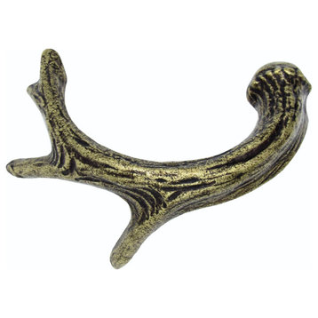 Antler Right Facing Cabinet Pull, Antique Brass