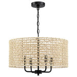 TRUE FINE - 20" 4-Light Rattan Drum Chandelier Light With Black Canopy - Nothing adds warmth and a casual inviting vibe like a natural woven chandelier. This pendant chandelier light is meticulously hand woven of natural rattan and bamboo in an drum silhouette. Inside, a 4-light cluster in matte black casts generous light and creates interesting shadow patterns on the walls of your dining room, living room or bedroom.