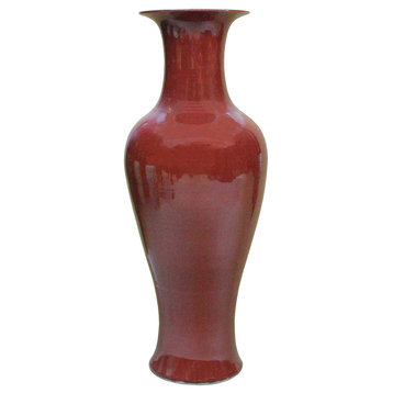 Burgundy Red Handmade Large Tall Simple Slim Line Vase