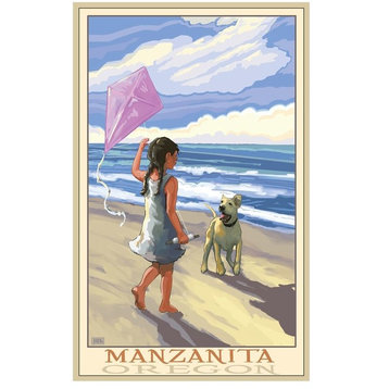 Joanne Kollman Manzanita Oregon Girl Dog Beach Art Print, 30"x45"