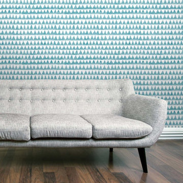 Sofa with Pyramids Duck Egg Wallpaper