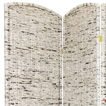 Classic Room Divider, Brass Hinged Recycled Newspaper Panels, White Multicolor