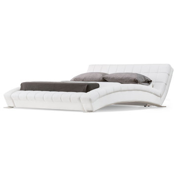 Adonis White Tufted Leather Platform Bed - King