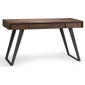Modern Desk, Pull Out Keyboard Tray & 2 Drawers, Distressed Charcoal Brown