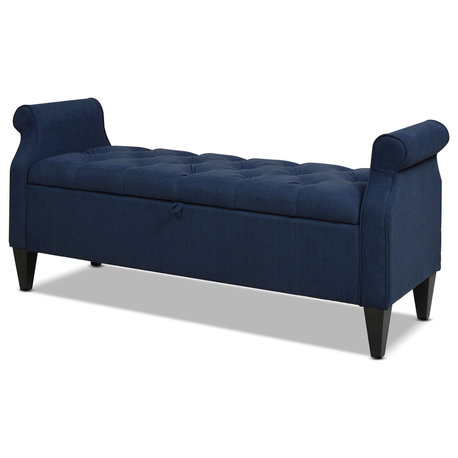 Jacqueline 58" Tufted Storage Bench, Pacific Blue Stain Resistant Polyester